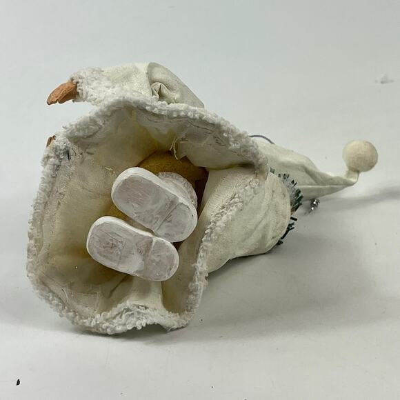 White Fabric Mache Hanging Santa Ornament Rustic Christmas Doll 5.5" Cabincore - Picture 6 of 11